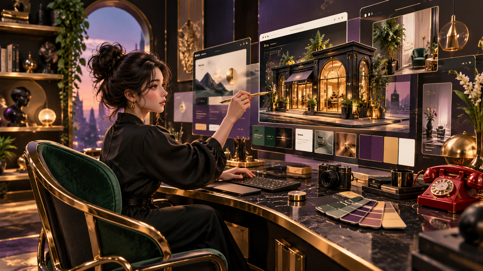 Website designer creating a digital storefront in a creative studio