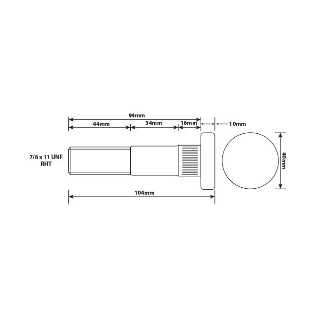 WHEEL STUD 7/8"X14 UNF RHT 94MM UH