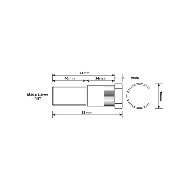 WHEEL STUD M20X1.5 RHT 74MM UH