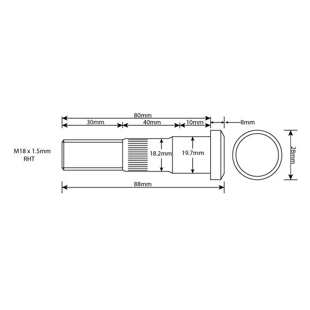 WHEEL STUD M18X1.5 RHT 80MM UH photo 2