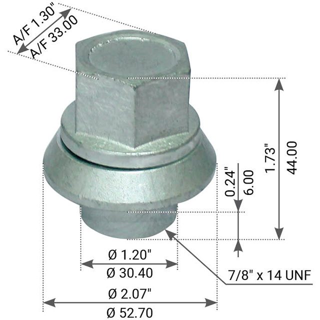 SLEEVED WHEEL NUT 7/8"-14UNF 44MM HIGH TO SUIT VOLVO