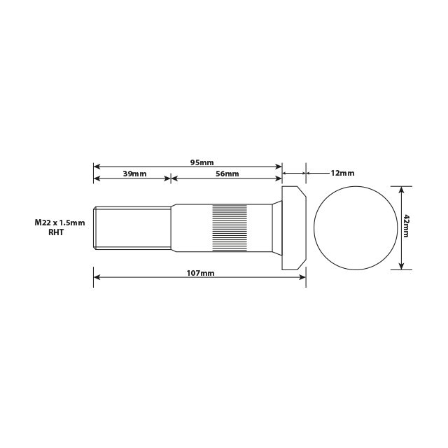 WHEEL STUD M22X1.5 RHT 95MM UH