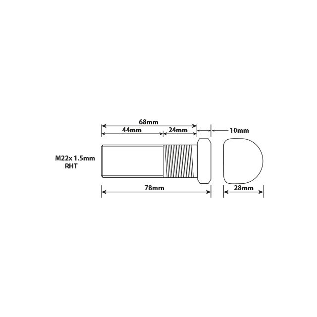 WHEEL STUD M22X1.5 RHT 68MM UH