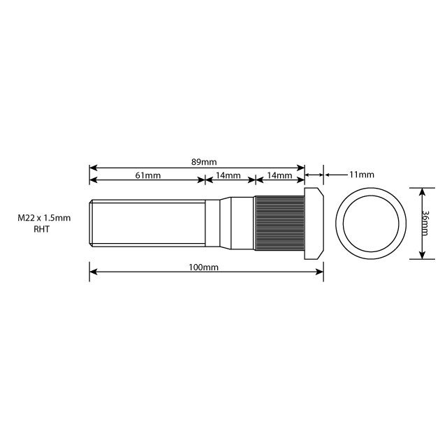 WHEEL STUD M22X1.5 RHT 88MM UH photo 3