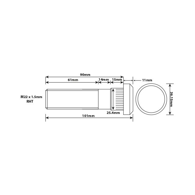 WHEEL STUD M22X1.5 RHT 90MM UH