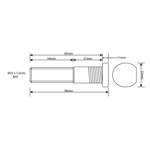 WHEEL STUD M22X1.5 RHT 85MM UH photo 2