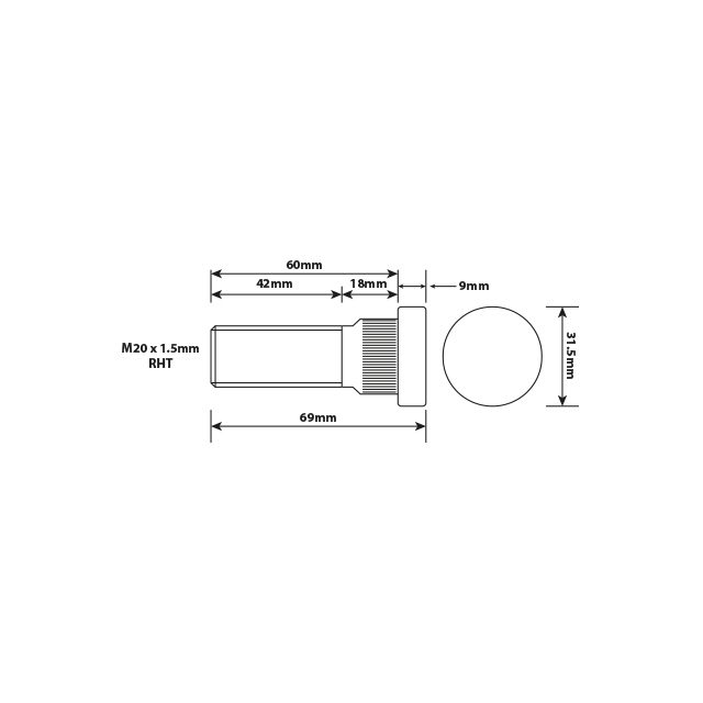 WHEEL STUD M20X1.5 RHT 60MM UH