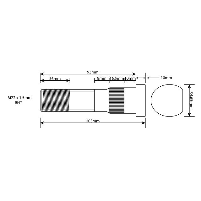 WHEEL BOLT M22 X 93MM UH SAF EQUIV photo 2