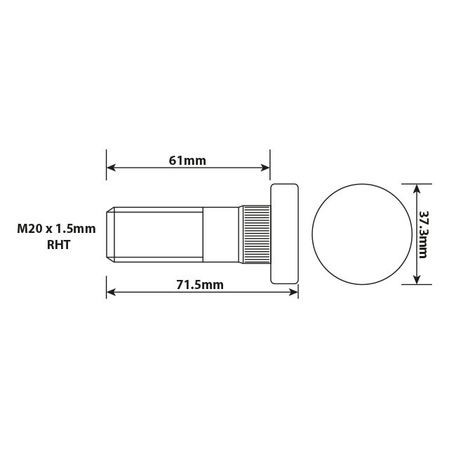 DAF WHEEL BOLT M20 X 1.5 RHT 61MM UH