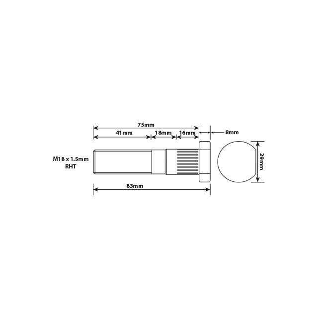 WHEEL STUD M18X1.5 RHT 75MM UH