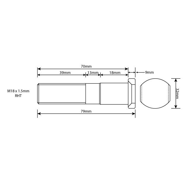 WHEEL STUD M18X1.5 RHT 70MM UH photo 2
