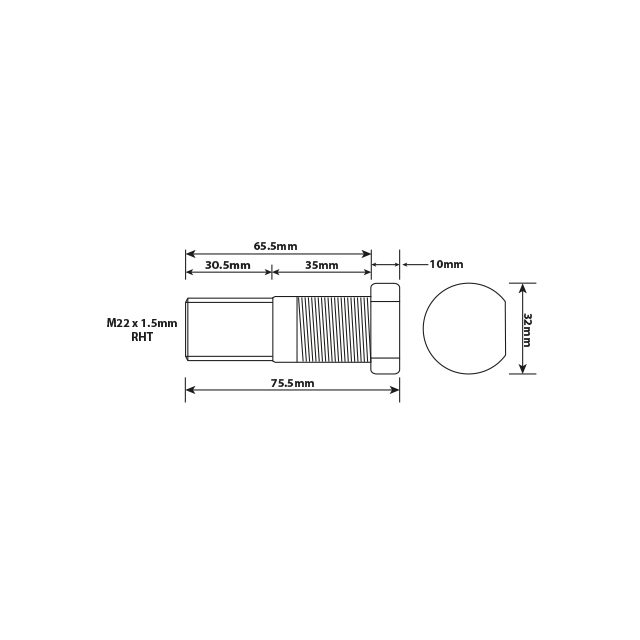 WHEEL STUD M22X1.5 RHT 65MM UH