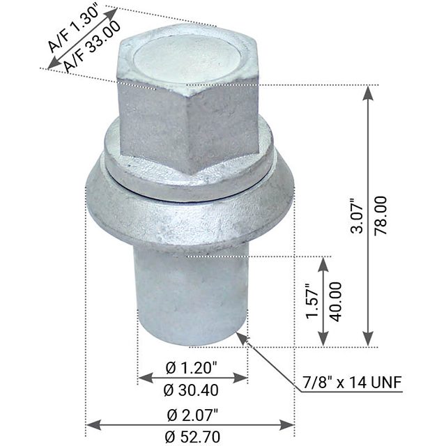 SLEEVED WHEEL NUT 7/8"-14UNF 78MM HIGH TO SUIT VOLVO