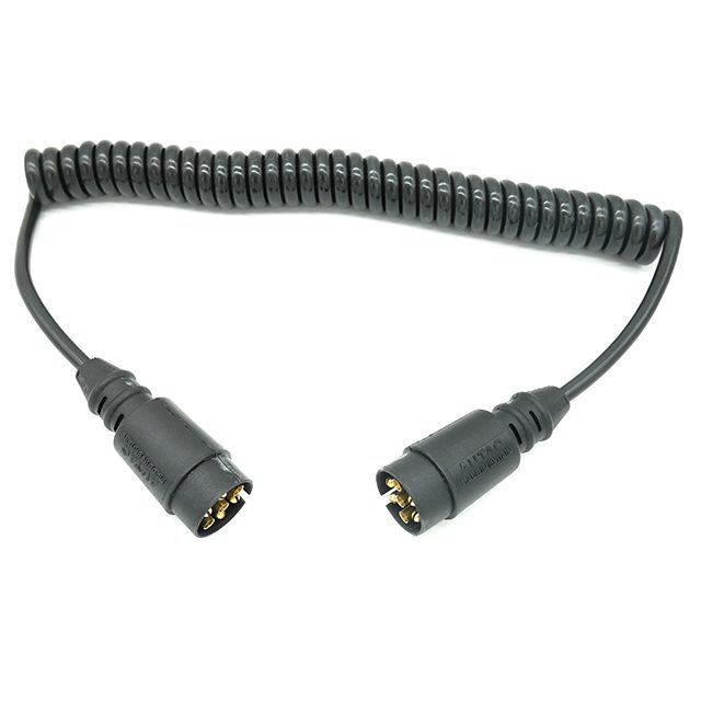 7 Core PU Black CV Coil 3M Ext - 2x12N Plugs Ecoflex Moulded Plugs