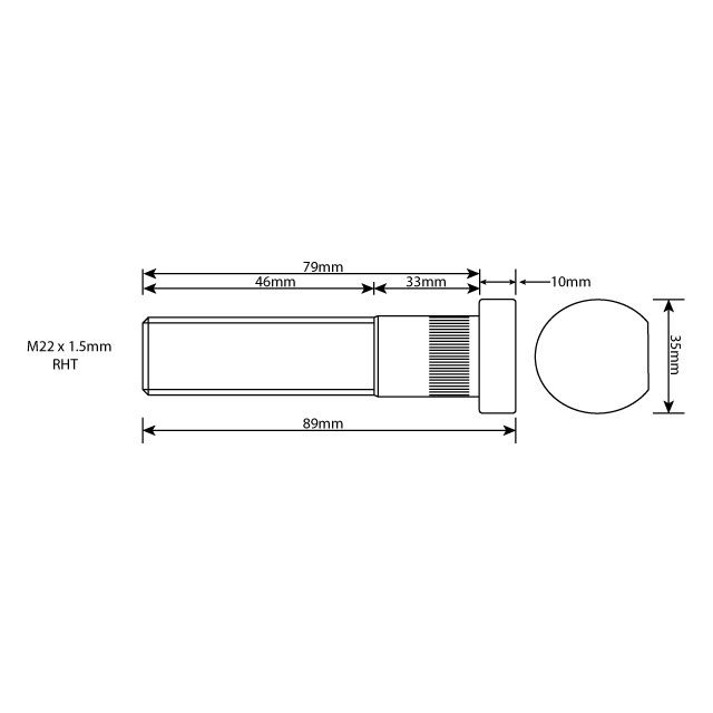 WHEEL STUD M22X1.5 RHT 79MM UH photo 2