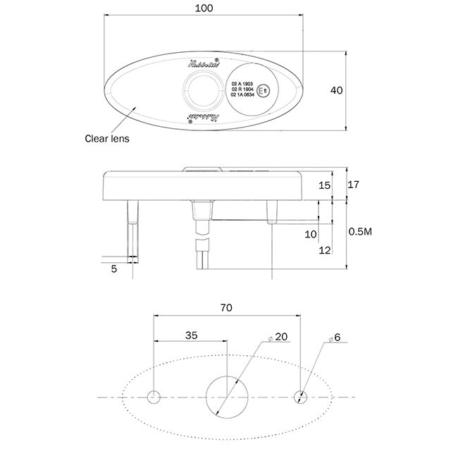 M893 LED Amber Marker Lamp with 500mm Flylead photo 2