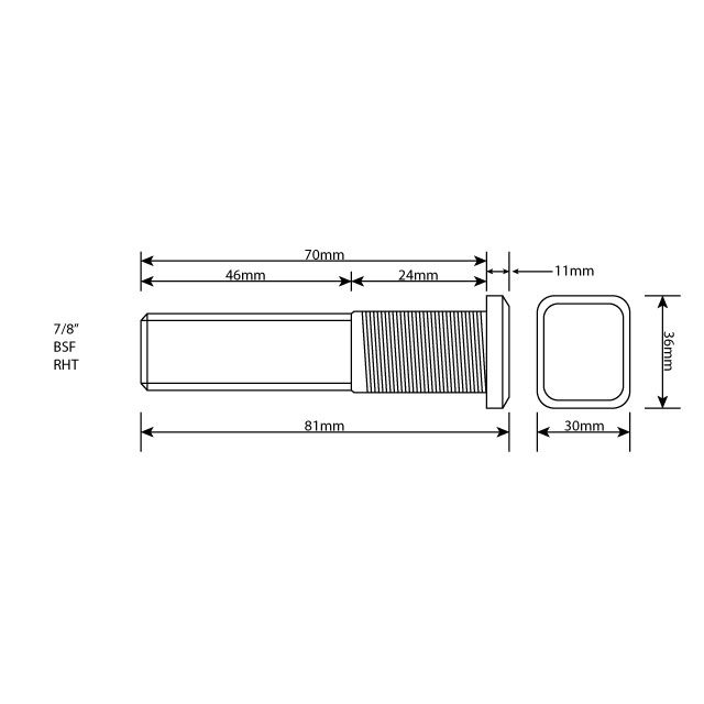 WHEEL STUD 7/8"X11BSF RHT 70MM UH photo 2