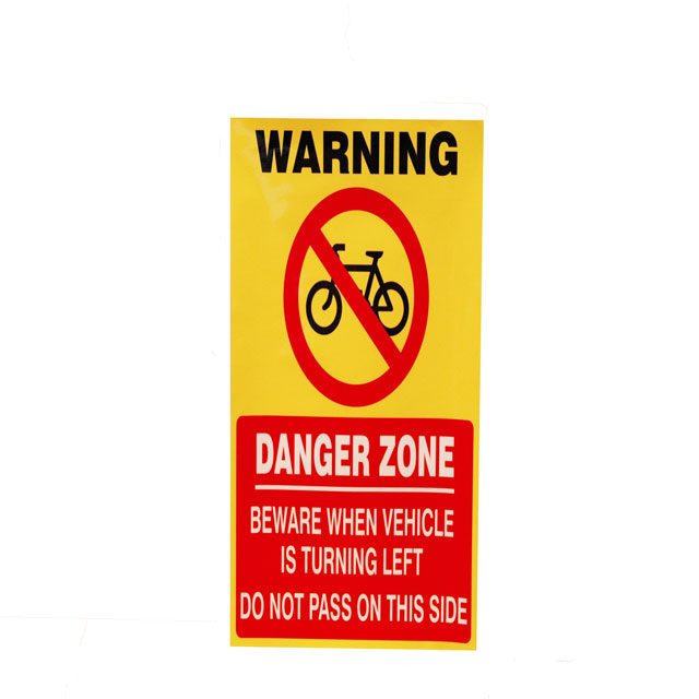 CYCLIST DANGER ZONE SIGN - S/A VINYL - VERTICAL 297 X 210MM