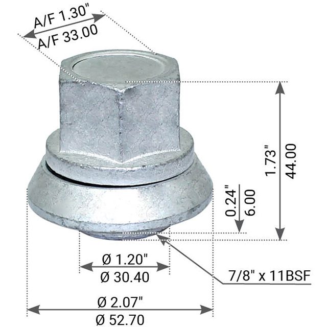 SLEEVED WHEEL NUT 7/8"-11BSF 44MM HIGH TO SUIT SCANIA