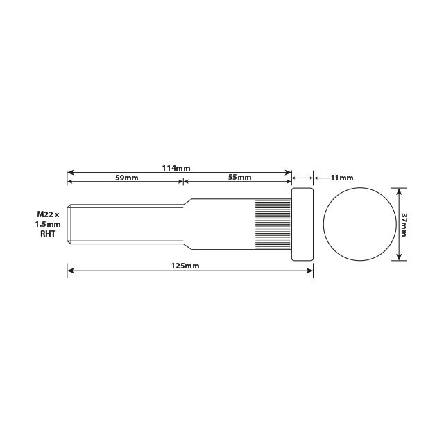 WHEEL STUD M22X1.5 RHT 114MM U/H