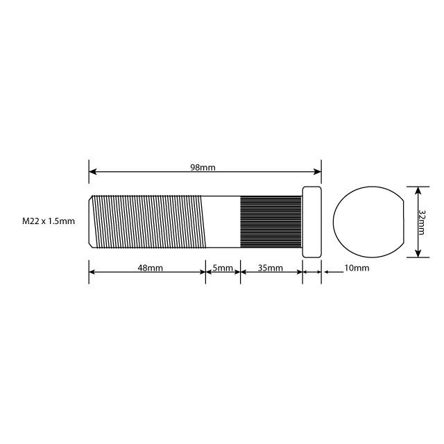 WHEEL STUD M22X1.5 RHT 88MM UH ISO SINGLE WHEEL photo 2