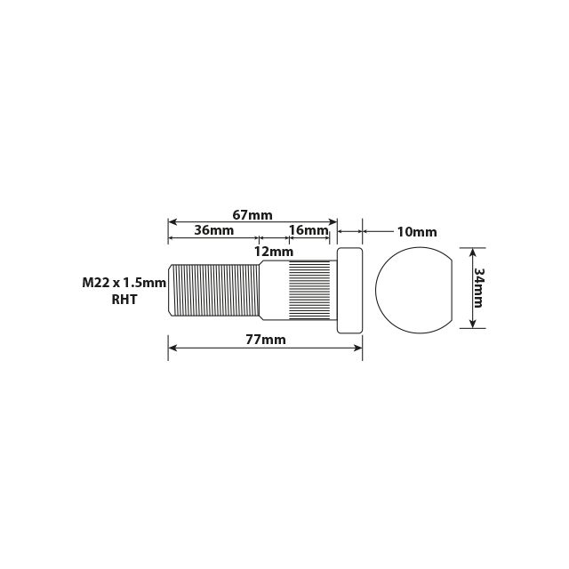 WHEEL STUD M22X1.5 RHT 67MM UH