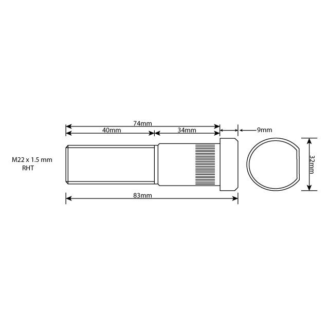 WHEEL STUD M22X1.5 RHT 74MM UH photo 2