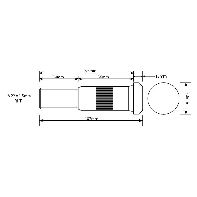WHEEL STUD M22X1.5 RHT 95MM UH photo 2