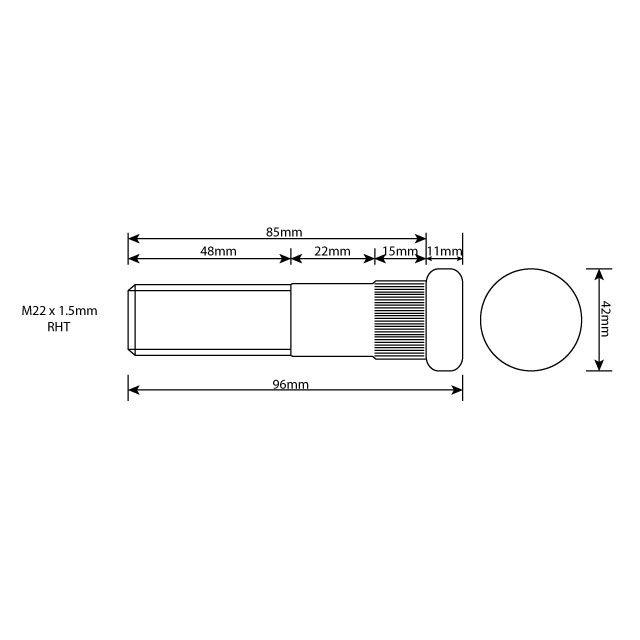 WHEEL STUD M22X1.5 RHT 85MM UH photo 2