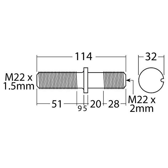 WHEEL STUD M22X1.5 RHT 114MM ISO TWIN WHEEL photo 2