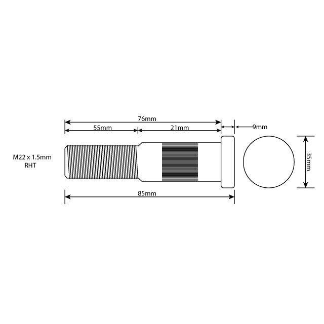 WHEEL STUD M22X1.5 RHT 76MM UH ISO TWIN/SINGLE WHEEL photo 2