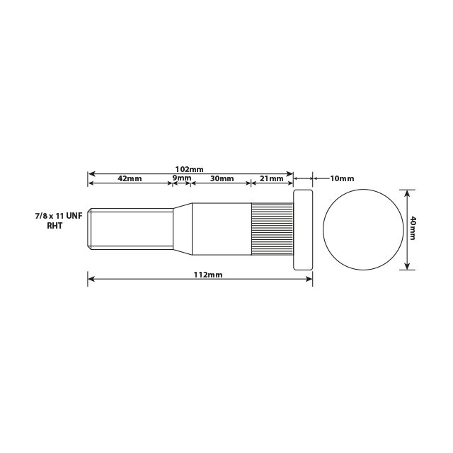 WHEEL STUD 7/8"X14 UNF RHT 102MM UH