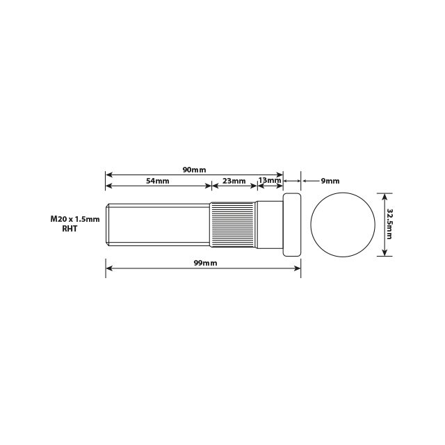 WHEEL STUD M20X1.5 RHT 90MM UH
