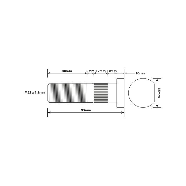 WHEEL BOLT M22 X 83MM UH RH ISO TWIN