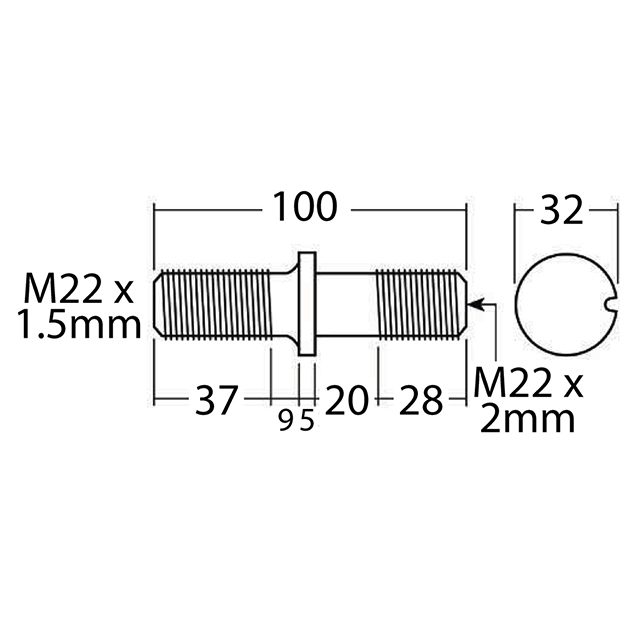 WHEEL STUD M22X1.5 RHT 100MM SINGLE WHEEL photo 2