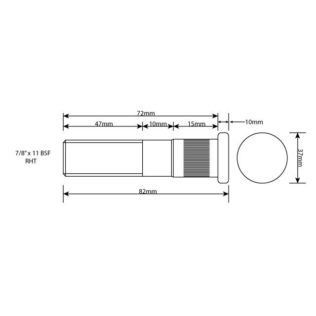 WHEEL STUD 7/8"X11BSF RHT 72MM UH photo 2