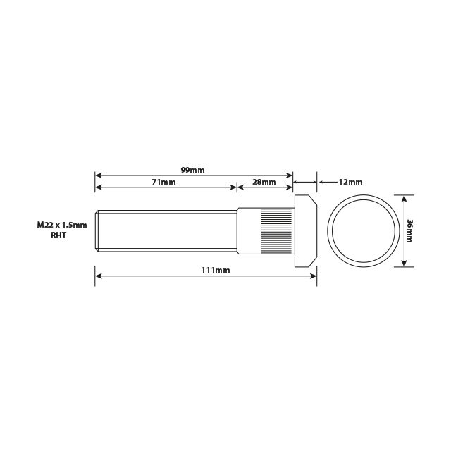 WHEEL STUD M22X1.5 RHT 99MM UH