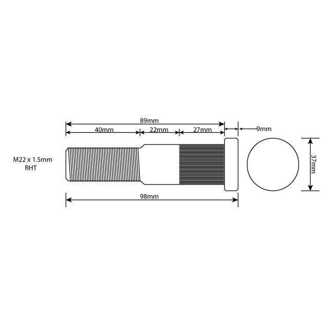 WHEEL STUD M22X1.5 ISO TWIN 89MM UH photo 2