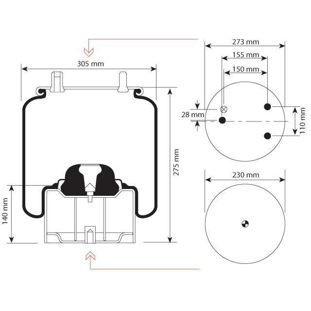 AIR SPRING ASSEMBLY (ASK052) STEEL PISTON DAF