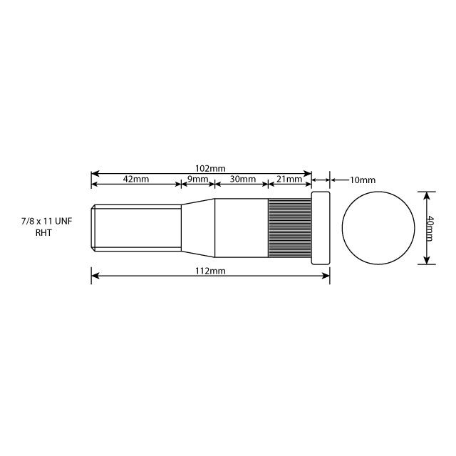 WHEEL STUD 7/8"X14 UNF RHT 102MM UH photo 2