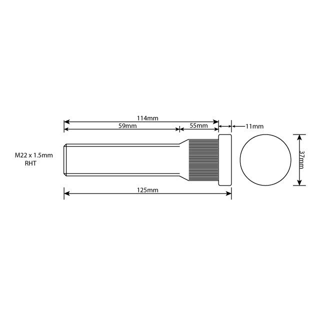WHEEL STUD M22X1.5 RHT 114MM U/H photo 2