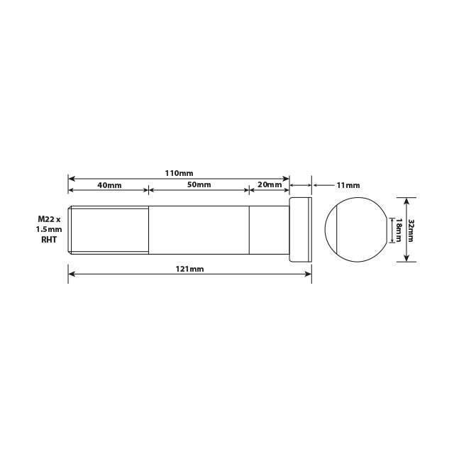 WHEEL STUD M22X1.5 RHT 110MM UH