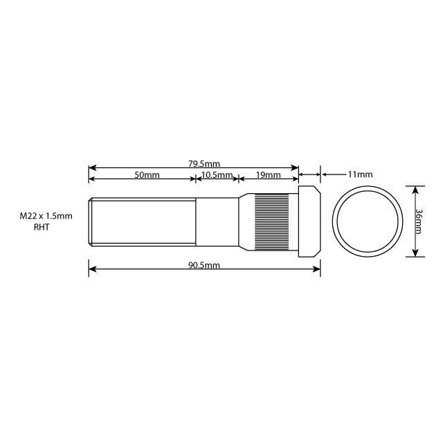 WHEEL STUD M22X1.5 RHT 79MM UH photo 2