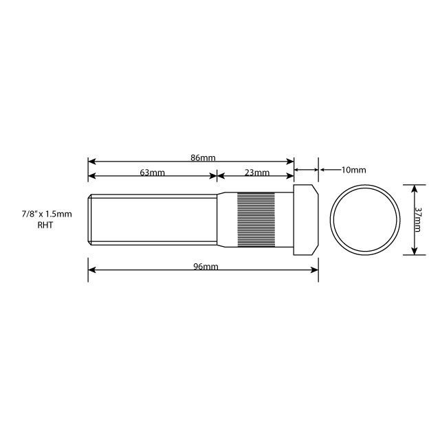 Wheel Stud - 7/8" x 11BSF RHT 86mm UH photo 2