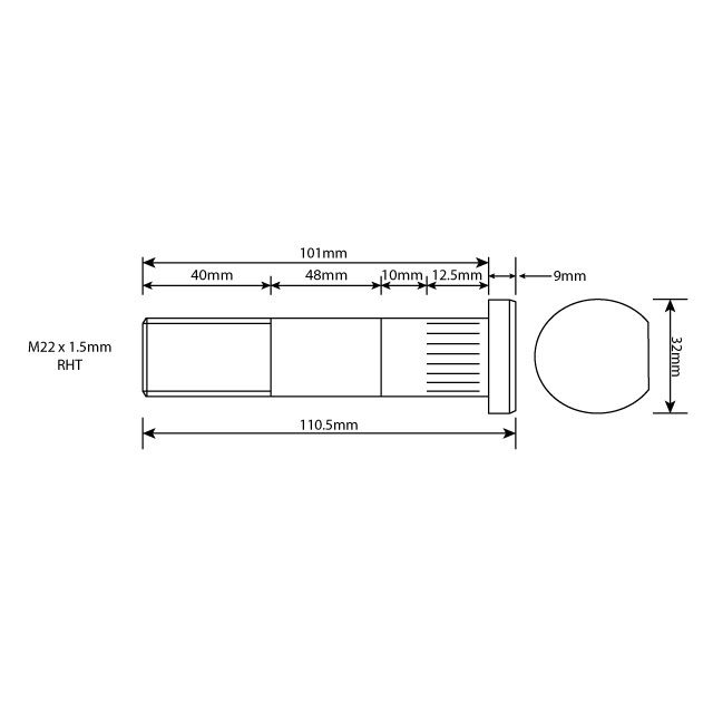 WHEEL STUD M22X1.5 RHT 100MM UH photo 2