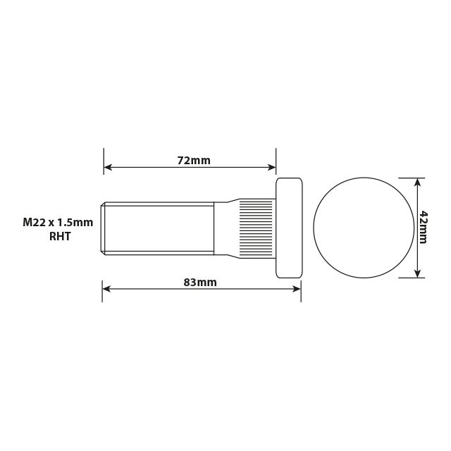 WHEEL STUD M22X1.5 RHT 72MM UH