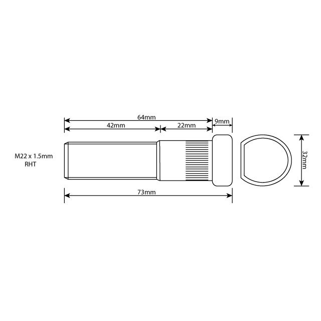 WHEEL STUD M22X1.5 RHT 64MM UH photo 2