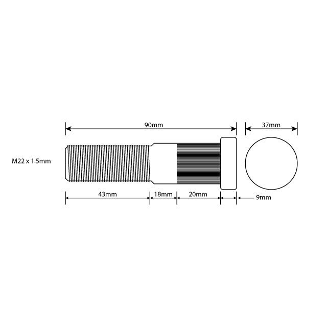WHEEL STUD M22X1.5 RHT 81MM UH ISO SINGLE WHEEL