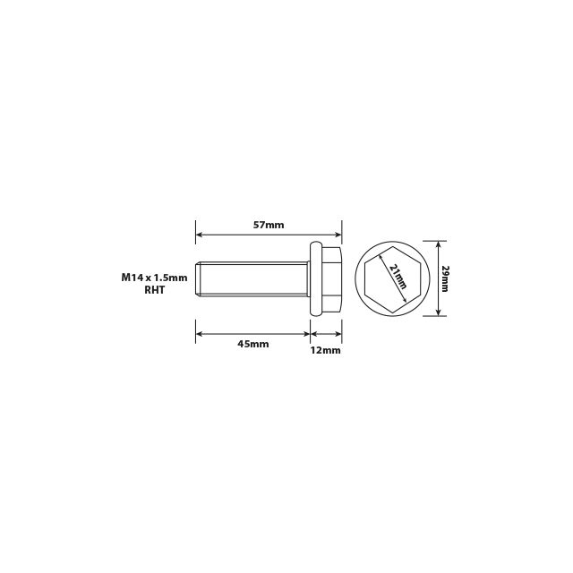 HUB MOUNTING STUD M14X1.5 RHT 45MM UH