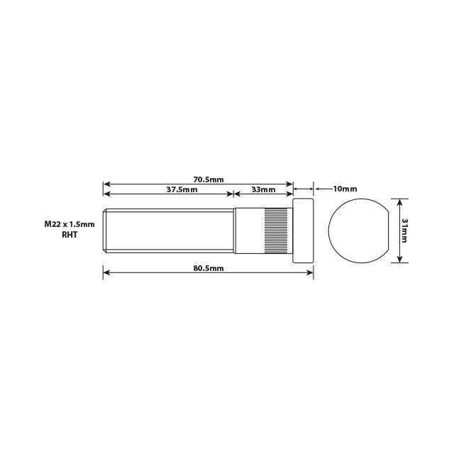 WHEEL STUD M22X1.5 RHT 70MM UH